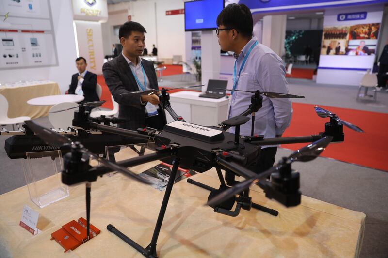 epa06260687 A drone product on shown at 2017 China international security equipment technology and product expo in Beijing, China, 12 October 2017. The expo is held from 11 to 13 October that displays many security equipment products for visitors.  EPA/WU HONG