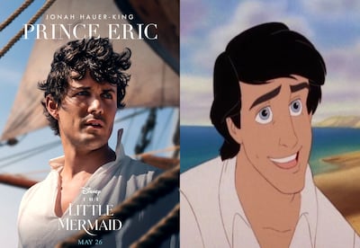 Prince Eric in Disney's live-action remake versus the 1989 animation. Photos: Disney