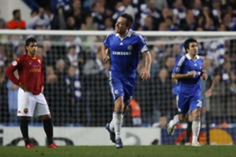 John Terry celebrates after scoring the only goal of the game.