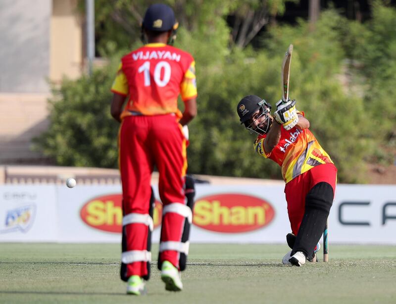 Dubai, United Arab Emirates - Reporter: Paul Radley. Sport. Cricket. Abu Dhabi's Usama H. Shah bats during the game between Abu Dhabi and Dubai in the Emirates D10. Wednesday, July 29th, 2020. Dubai. Chris Whiteoak / The National