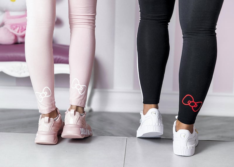 DUBAI, UNITED ARAB EMIRATES. 28 OCTOBER 2019. 
Puma influencers,  Junaynah El-Guthmy, left and Marwa Alshamry (also known as DJ Maww) dressed in the Puma X Hello Kitty collaboration at the Hello Kitty Beauty Spa in Dubai.

(Photo: Reem Mohammed/The National)

Reporter:
Section: