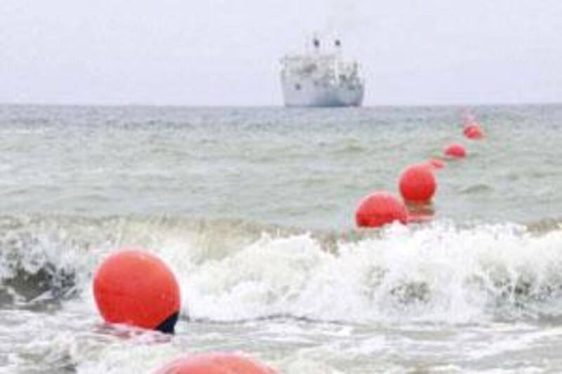 The East African Marine vessel Niwa lays fibre-optic cable off the coast of Fujairah.