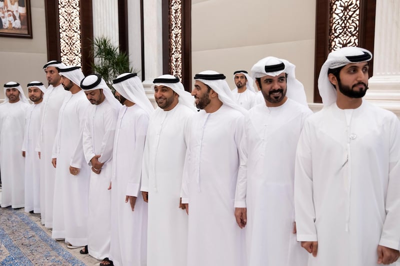 ABU DHABI, UNITED ARAB EMIRATES - May 28, 2019: Members of the Ministry of Presidential Affairs attend an iftar reception at Al Bateen Palace.

( Hamad Al Mansouri for the Ministry of Presidential Affairs )
---