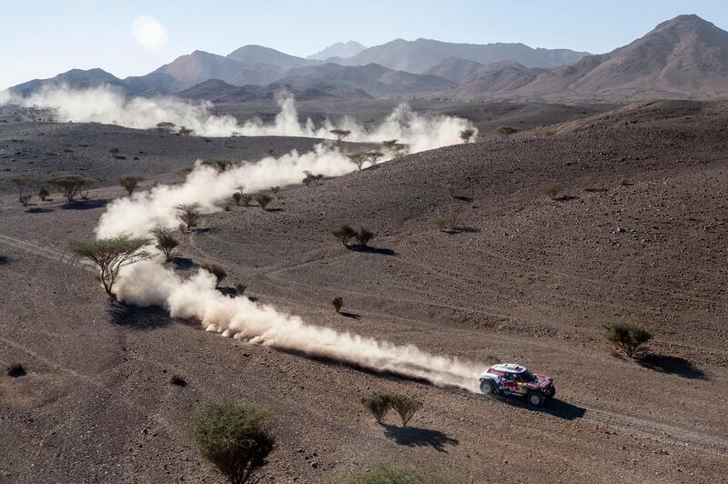 Driver Carlos Sainz co-driver Lucas Cruz, both of of Spain, during Stage 2 of the Dakar Rally in Saudi Arabia, on Monday, January 6. AP
