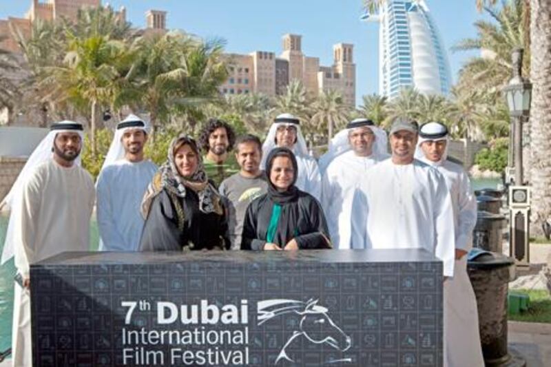 Film directors with entries in the Muhr Emirati awards at Madinat Jumeirah during the Dubai International Film Festival.