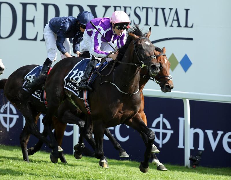 Padraig Beggy riding Wings Of Eagles races to victory during Epsom Derby. Warren Little / Getty Images