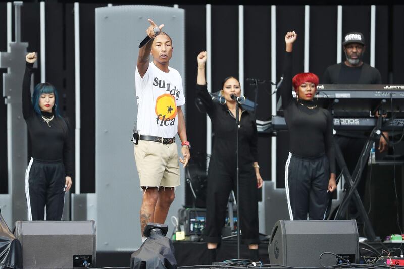 JOHANNESBURG, SOUTH AFRICA - DECEMBER 02:  Pharrell Williams performs during the Global Citizen Festival: Mandela 100 at FNB Stadium on December 2, 2018 in Johannesburg, South Africa.  (Photo by Jemal Countess/Getty Images for Global Citizen Festival: Mandela 100)