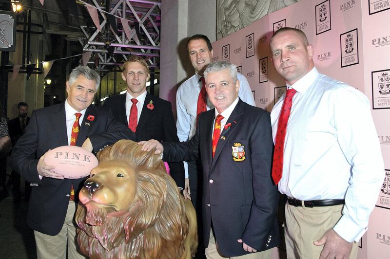LONDON, ENGLAND - OCTOBER 30:  Martin Bayfield, Lewis Moody, Warren Gatland, Andy Irvine and Phill Vickery attend  the opening of The Pink Lion as Thomas Pink launches the new Lions Collection for "The British and Irish Lions", Thomas Pink is the official outfitter for The Lions at Pink Lion on October 30, 2012 in London, England.  (Photo by Ben Pruchnie/Getty Images for Thomas Pink)