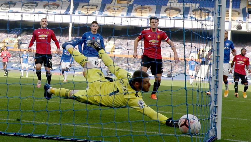 Manchester United's goalkeeper David de Gea concedes Everton's opening goal. EPA