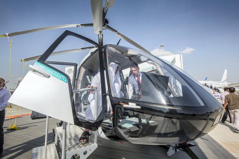 Dubai, United Arab Emirates- Russian Helicopter VRT 500 on display at the Dubai Airshow 2019 day 2 at Maktoum Airport.  Leslie Pableo for the National