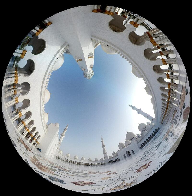 Abu Dhabi, United Arab Emirates - May 06, 2019: 360 degree pictures. The first day of Ramadan. Iftar and prayers at sunset. Monday the 6th of May 2019. Grand Mosque, Abu Dhabi. Chris Whiteoak / The National