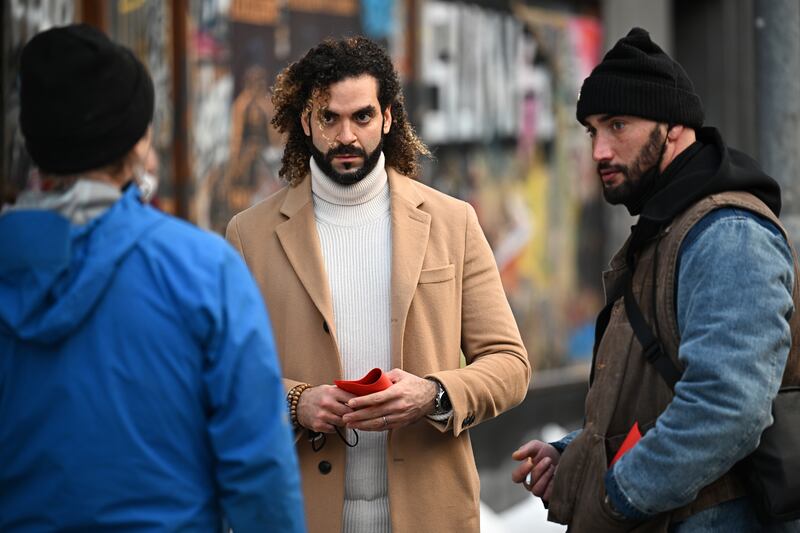 'Batgirl' directors Adil El Arbi, left, and Bilall Fallah on set in Glasgow, Scotland. Getty Images