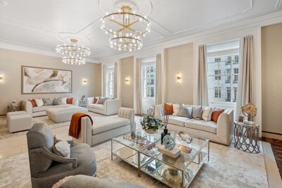 A double reception room in the second-floor apartment at 10 Upper Grosvenor Street, which is on the market for £9.5 million. Photo: Luxlo