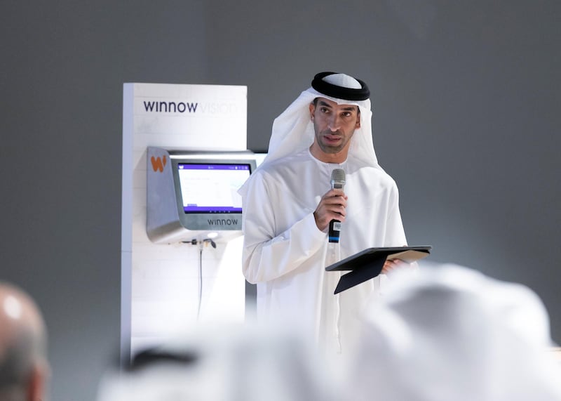 DUBAI, UNITED ARAB EMIRATES. 02 SEPTEMBER 2019. 

His Excellency Dr. Thani Ahmed Al Zeyoudi, Minister of Climate Change and Environment.

Ministry of Environment’s announces the AI Winnow Vision food technology. The AI-powered bin aims to cut down on food waste. It is made by UK technology startup Winnow Vision. The bin uses a camera and smart scales to keep track of what types of food are being thrown away too often, helping restaurants to save money, and the environment. The new smart bin applies machine learning to the problem of waste by recognising different foods after some assistance from kitchen staff in the initial stages.

(Photo: Reem Mohammed/The National)

Reporter:
Section: