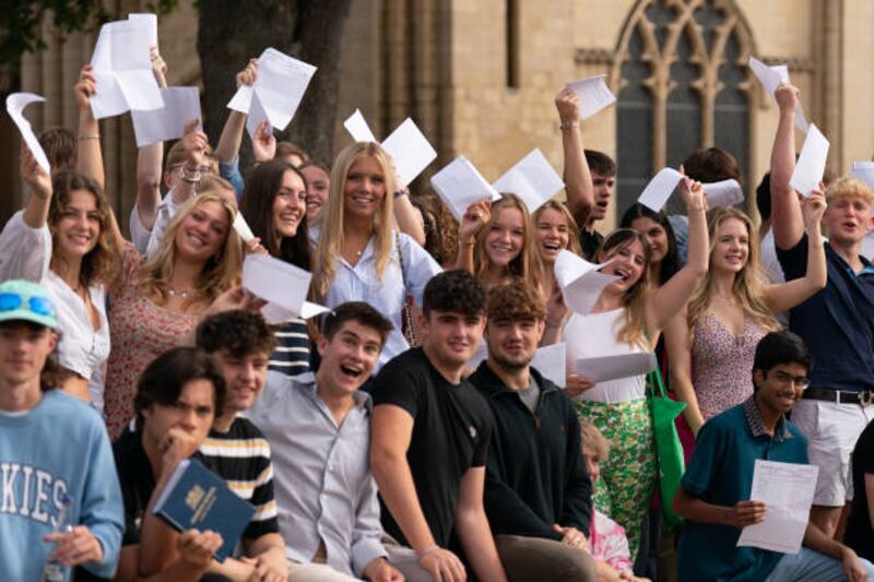 Pupils with their A-level results at Norwich School. Getty Images