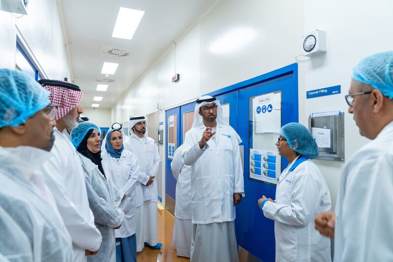 Dr Sultan Al Jaber, Minister of Industry and Advanced Technology, during a visit to Global Pharma in Dubai in January. Photo: Global Pharma
