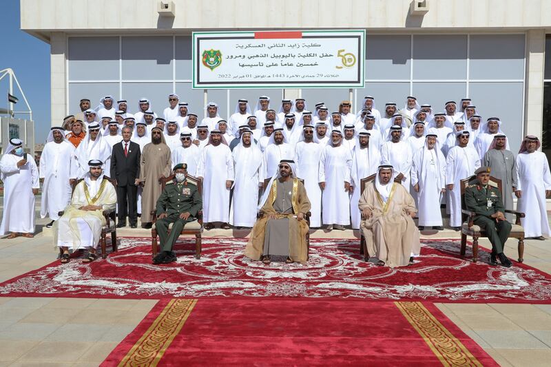 Sheikh Mohammed praised the achievements of staff and cadets at the college. Photo: Twitter