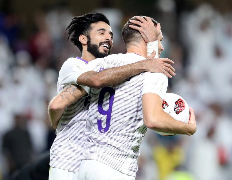 Al Ain, United Arab Emirates - December 12, 2018: Marcus Berg of Al Ain scores during the game between Al Ain and Team Wellington in the Fifa Club World Cup. Wednesday the 12th of December 2018 at the Hazza Bin Zayed Stadium, Al Ain. Chris Whiteoak / The National