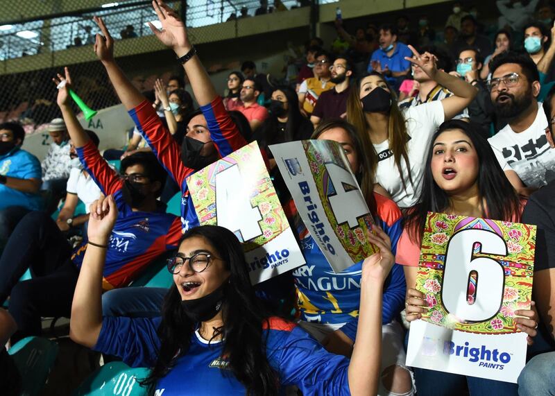 Fans at the National Stadium in Karachi on Sunday. EPA