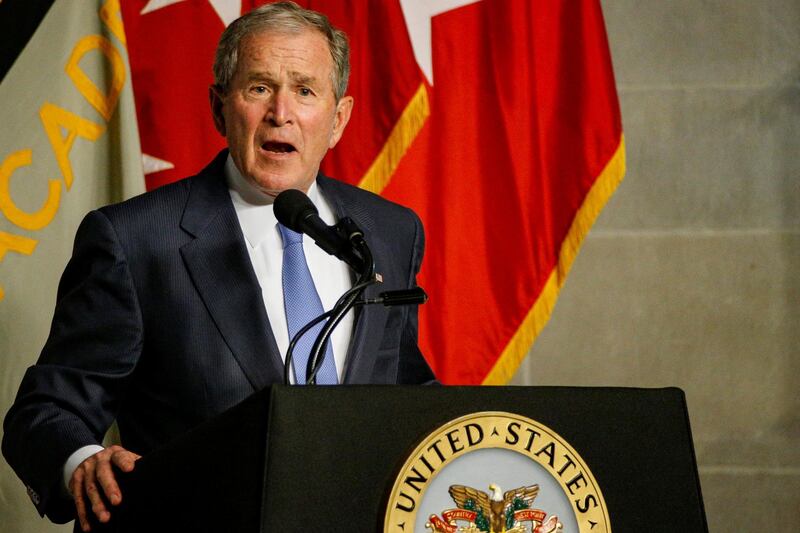 Former U.S. President George W. Bush speaks after being honored with the Sylvanus Thayer Award at the United States Military Academy in West Point, New York, U.S., October 19, 2017. REUTERS/Brendan McDermid