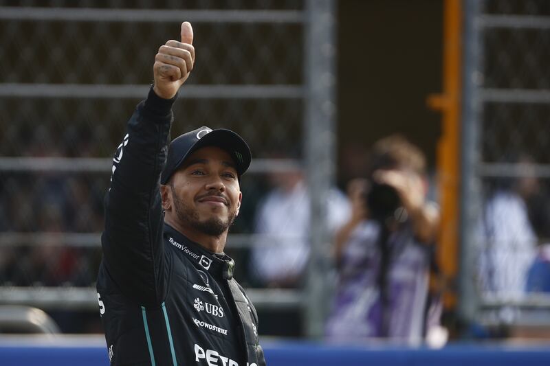 Lewis Hamilton of Mercedes reacts after taking third place during the qualifying session of the Formula One Grand Prix of the Mexico City. EPA