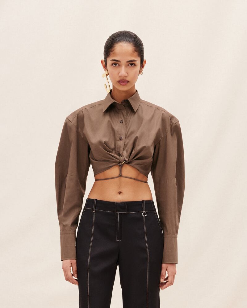 Tie-front tops: Gathered shirt, Dh2,099, Jacquemus