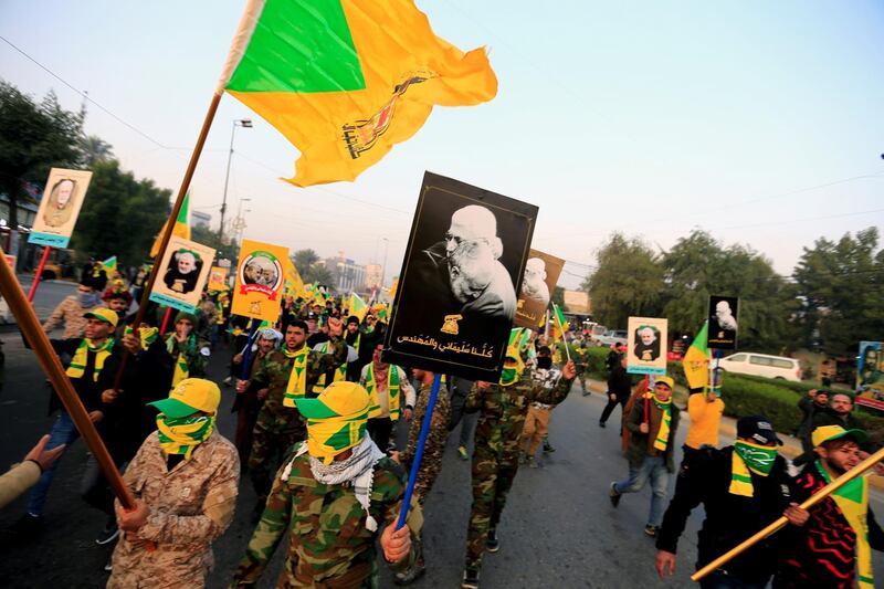 Kataib Hezbollah Iraqi militia gather ahead of the funeral of the Iraqi militia commander Abu Mahdi al-Muhandis, who was killed in an air strike at Baghdad airport, in Baghdad. Reuters