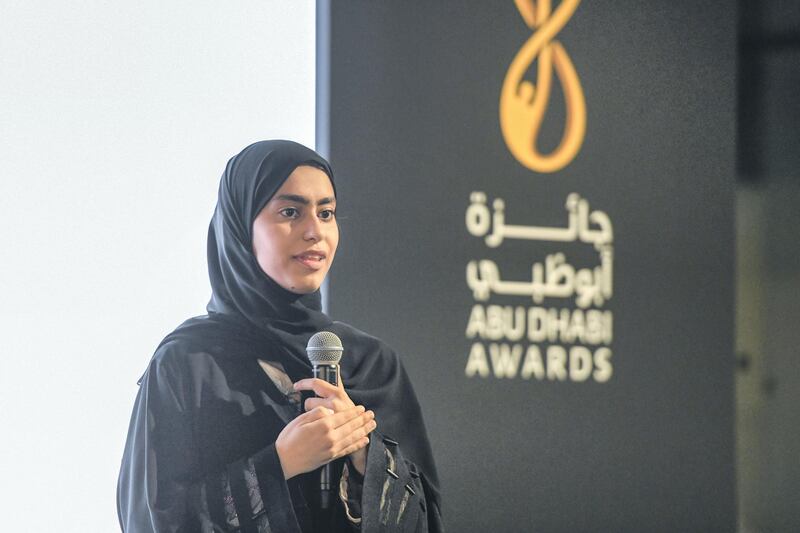 Abu Dhabi, United Arab Emirates - Fatima Al Kaabi, previous recipient of the award at the launch of the Abu Dhabi Awards 2019 at Warehouse 421. Khushnum Bhandari for The National