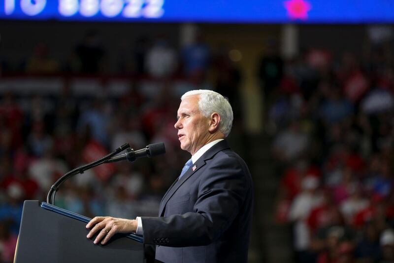 US Vice President Mike Pence speaks during a campaign rally for President Donald Trump at BOK Centre in Tulsa, Oklahoma. Tulsa World via AP