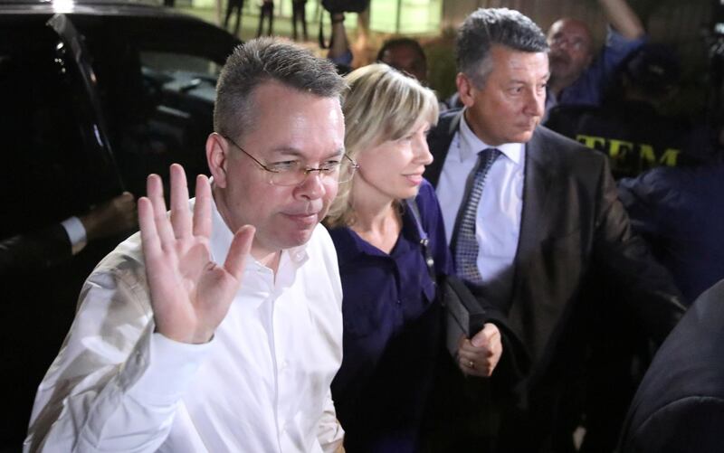 U.S. pastor Andrew Brunson and his wife Norrine arrive at the airport in Izmir, Turkey October 12, 2018. REUTERS/Umit Bektas     TPX IMAGES OF THE DAY