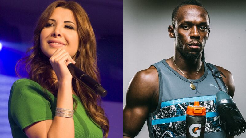Nancy Ajram and Usain Bolt will be at the Expo 2020 Dubai this week. Photo: Duncan Chard / The National and PepsiCo