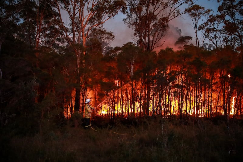 A raging wildfire outside in Newcastle, Australia
