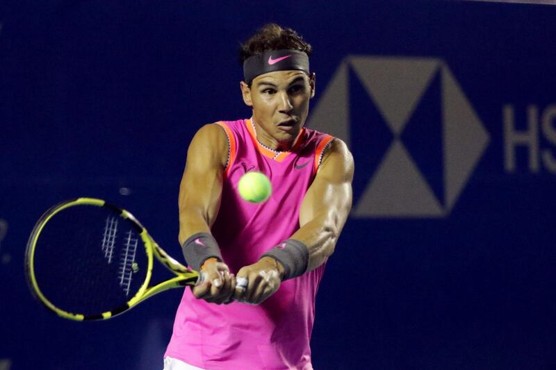 epa07400077 Rafael Nadal of Spain in action against Mischa Zverev of Germany during the Mexican Open tennis tournament in Acapulco, Guerrero state, Mexico, 26 February 2019.  EPA/DAVID GUZMAN