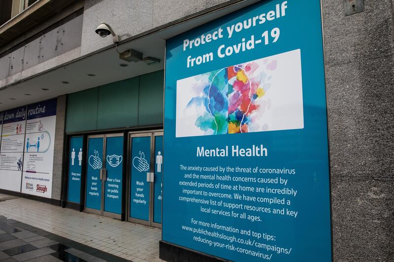 A public information display offering support to counter the mental health aspects of COVID-19 and the preventative lockdown is pictured on 4 October 2020 in Slough, United Kingdom. Slough Borough Council confirmed on 2nd October that its coronavirus infection rate is the highest in the south of England and Slough MP Tan Dhesi asked Health Secretary Matt Hancock in Parliament whether the local test centre in Montem Lane could be reverted to permit walk-in and drive-in visits without an appointment. (photo by Mark Kerrison/In Pictures via Getty Images)