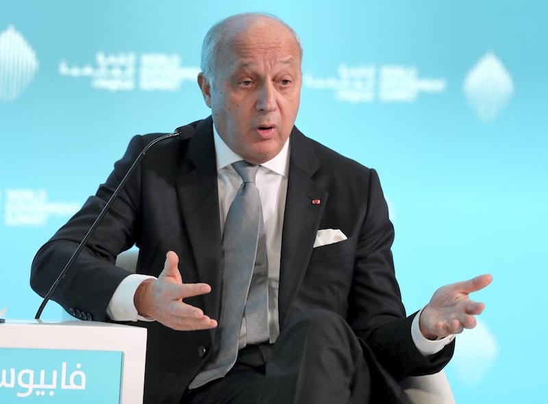 Dubai, United Arab Emirates - February 11, 2019: Laurent Fabius, President of the constitutional council, former prime minister of France speaks about Climate action in a multilateral-skeptic world during day 2 at the World Government Summit. Monday the 11th of February 2019 at Madinat, Dubai. Chris Whiteoak / The National