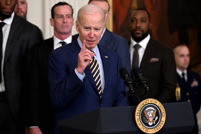 Mr Biden said that he had a lot in common with team and joked that his father told him to get up and keep trying, just like the Warriors. AFP