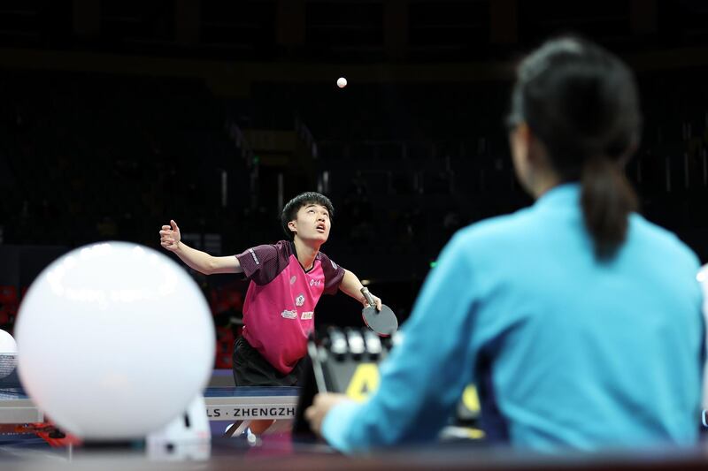 Lin Yun-Ju of Chinese Taipei competes against Dimitrij Ovtcharov of Germany in the Men's Singles - Round of 16 during day two of 2020 ITTF Finals at Zhengzhou Olympic Sports Center in Zhengzhou, China. Getty Images