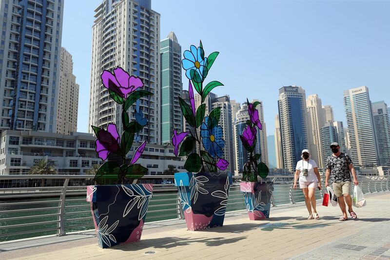 Art installations on Marina Walk in Dubai on May 8th, 2021. Chris Whiteoak / The National. 
Reporter: N/A for Lifestyle