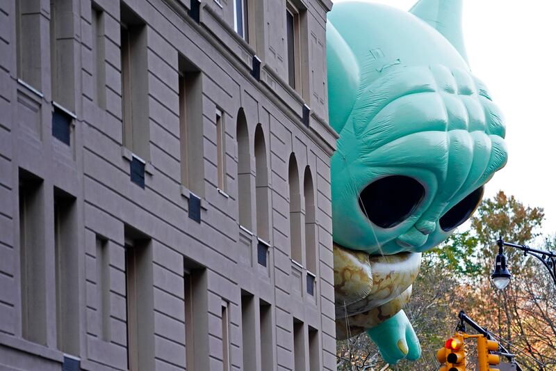 The Grogu or Baby Yoda balloon floats in the popular Macy's Thanksgiving Day Parade on Thursday, November 25, in New York. AP