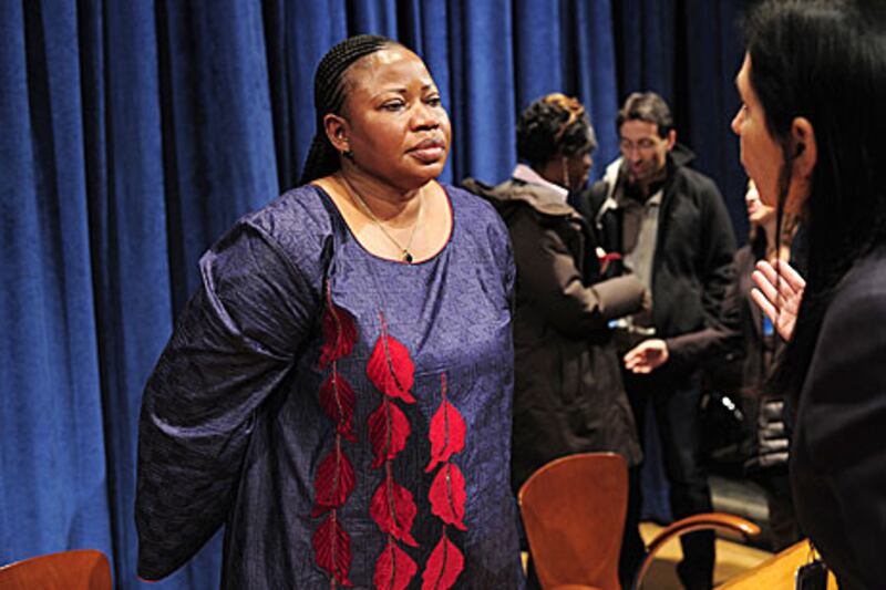 The International Criminal Court  chief prosecutor elect Fatou Bensouda, from Gambia, talks to journalists at the United Nations headquarters in New York.