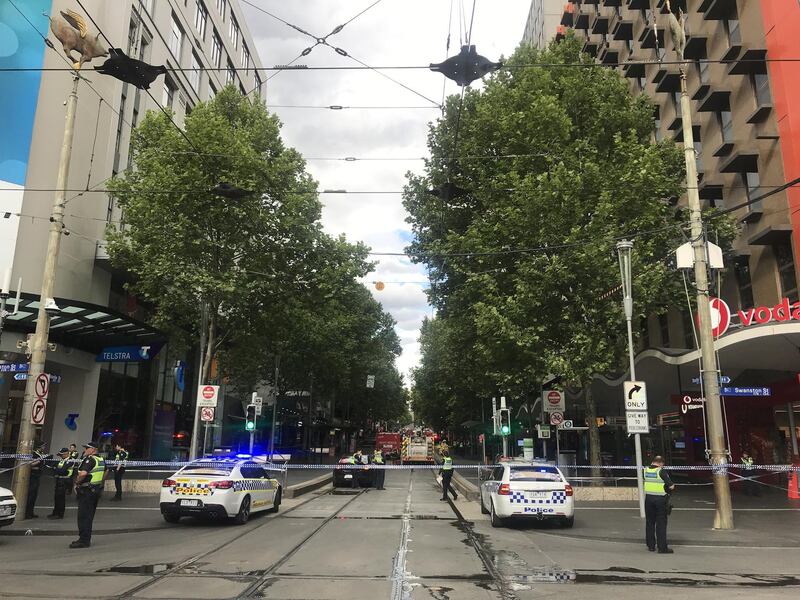 Police respond to an incident at the intersection of Bourke Street and Swanston Street in Melbourne, Australia. EPA