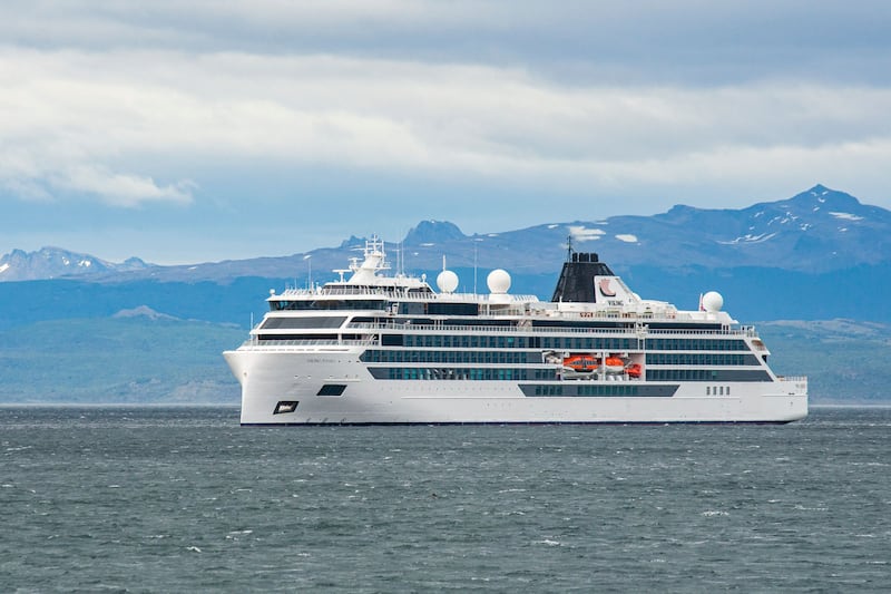 The Viking Polaris anchored in Ushuaia, southern Argentina, on Thursday. The Argentinian authorities are investigating the fatal incident. AFP