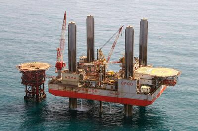 Al Hyleh Barge, built in 1981, off the coast of the Emirates. Courtesy Adnoc Drilling