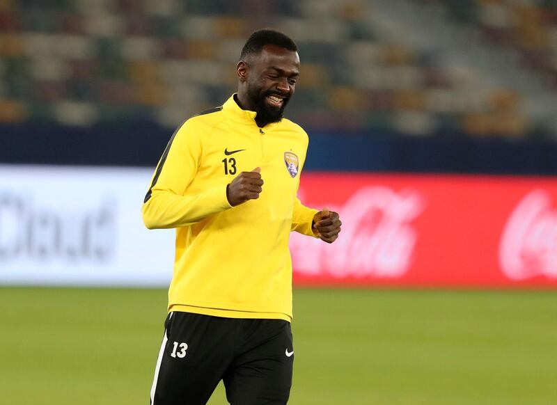 Abu Dhabi, United Arab Emirates - December 21, 2018: Ahmed Barman of Al Ain trains ahead of the Fifa Club World Cup final. Friday the 21st of December 2018 at the Zayed Sports City Stadium, Abu Dhabi. Chris Whiteoak / The National