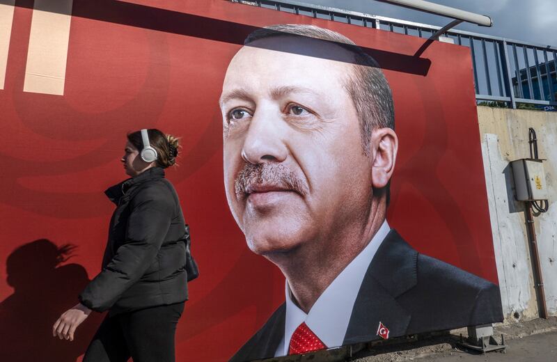 A poster of Turkish President Recep Tayyip Erdogan in Istanbul last week. EPA