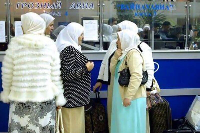 Muslim women from Russia's Chechnya republic wait to board a flight to Saudi Arabia for the hajj. AFP