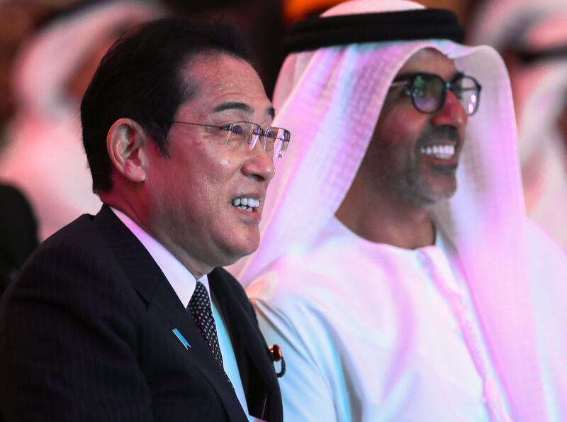 Fumio Kishida, Prime Minister of Japan, spoke at the UAE-Japan Business Forum in Abu Dhabi. Victor Besa / The National