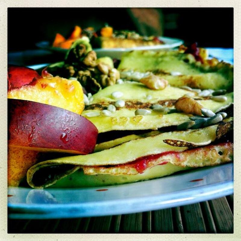 Silvia Razgova's iPhone food shoot: Peach and walnut pancakes, with homemade apple jam with peaches and walnuts. Silvia Razgova / The National 

