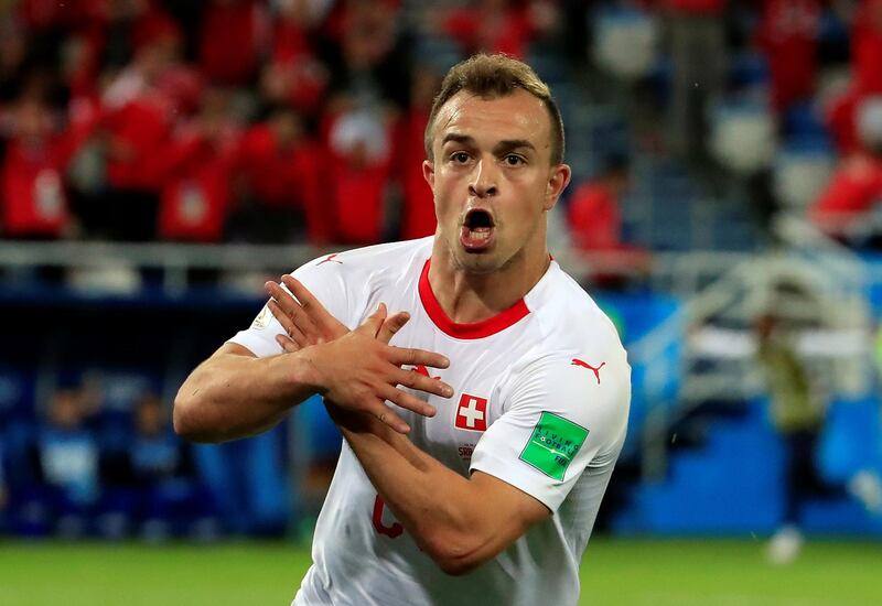 Soccer Football - World Cup - Group E - Serbia vs Switzerland - Kaliningrad Stadium, Kaliningrad, Russia - June 22, 2018   Switzerland's Xherdan Shaqiri celebrates scoring their second goal   REUTERS/Gonzalo Fuentes