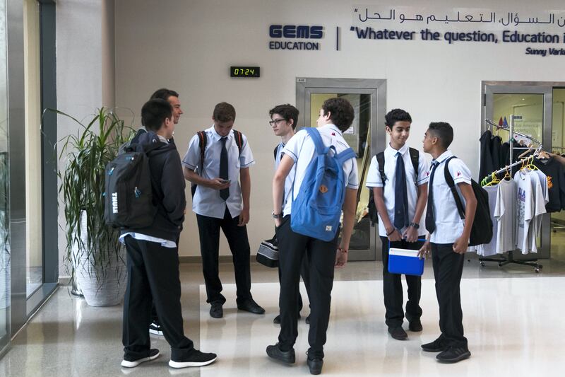 DUBAI, UNITED ARAB EMIRATES - SDEPTEMBER 2, 2018. 

Pupils at GEMS Dubai American Academy arrive to  school on the first day after summer break.

(Photo by Reem Mohammed/The National)

Reporter: Ramola Talwar + Anam Rizvi
Section:  NA